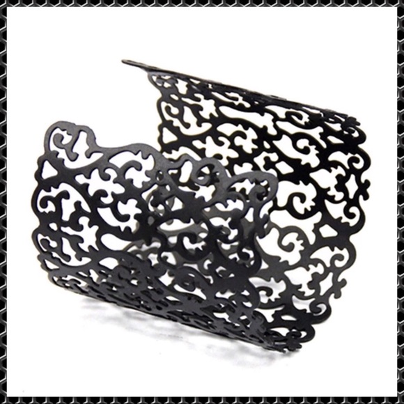 Geometric Black Cuff Bangle - Picture 3 of 7